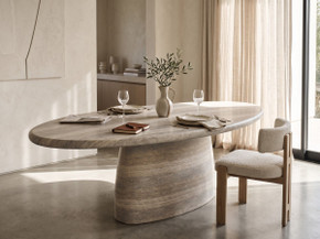 Oslo Modern Faux Travertine Concrete Oval Dining Table