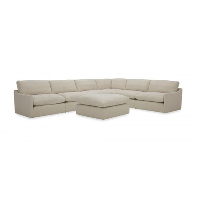 Fellini Modern White Fabric Sectional Sofa with Ottoman