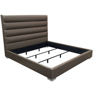 Bardot Channel Tufted Eastern King Bed in Elephant Grey Leatherette