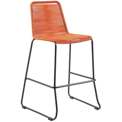 Shasta 26" Outdoor Metal and Orange Rope Stackable Counter Stool, Set of Two