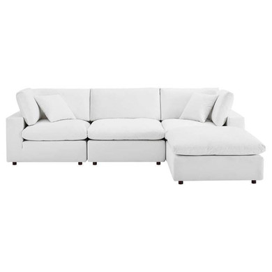 Crux Down Filled Overstuffed 4 Piece Sectional Sofa, White Velvet