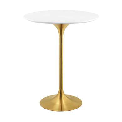 Pedestal Design 28” Wood Top Bar Table Gold, White