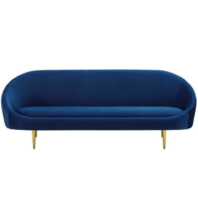 Saxton Vertical Curved Back Velvet Sofa, Navy