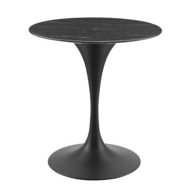 Pedestal Design 28” Round Black Artificial Marble Bar Table, Black Base