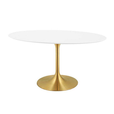 Pedestal Design 60” Oval Wood Top Dining Table Gold, White