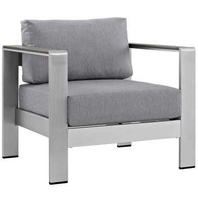 Shore Outdoor Patio Aluminum Armchair, Silver Gray