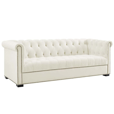 Heritage Upholstered Velvet Sofa, Ivory