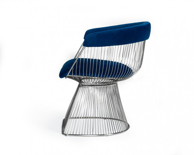 Platner Dining Chair Stainless Steel, Blue Velvet