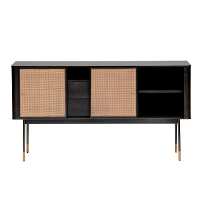 Maxwell 59" Sideboard in Black with Natural Wicker