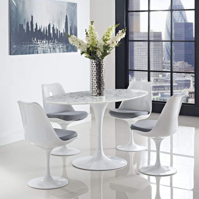 Pedestal Design 60” Oval Artificial Marble Dining Table