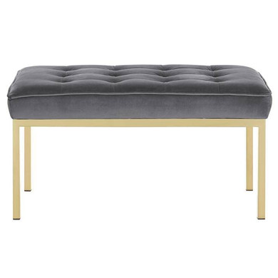 Loft Medium Gold Leg Velvet Bench, Gray