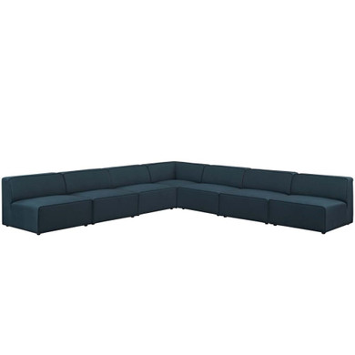 Mingle 7 Piece Armless Upholstered Fabric Sectional Sofa Set, Blue