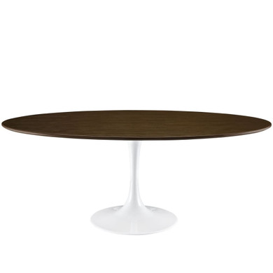 Pedestal Design 78” Oval Walnut Wood Dining Table