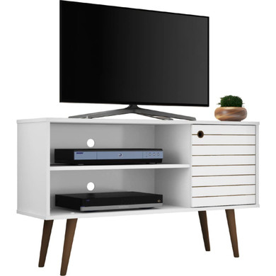 Libby Mid Century TV Stand, Line White Gloss, 42"