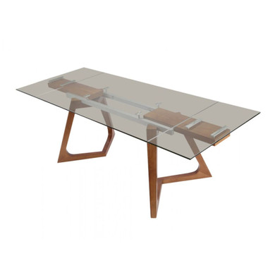Rutherford Walnut Extendable Dining Table, Smoked Glass