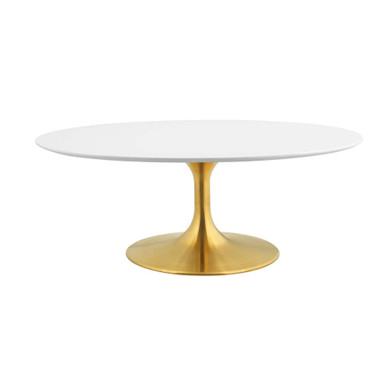 Pedestal Design 42” Oval-Shaped Coffee Table Gold, White