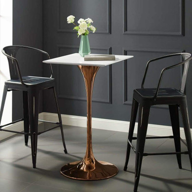 Pedestal Design 28” Square Bar Table Rose, White