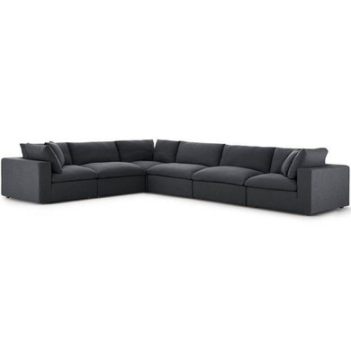 Crux Down Filled Overstuffed 6 Piece Arm Sectional Sofa, Gray