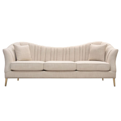 Ava Sofa in Sand Linen Fabric w/ Gold Leg