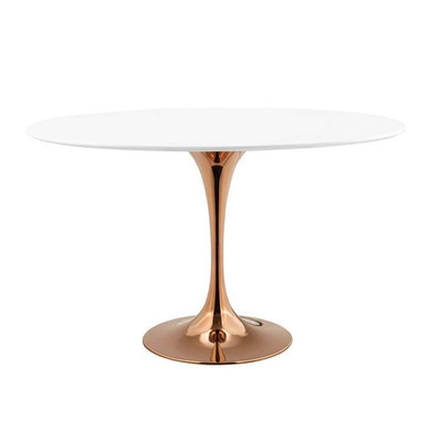 Pedestal Design 48” Oval Wood Top Dining Table, Rose Gold