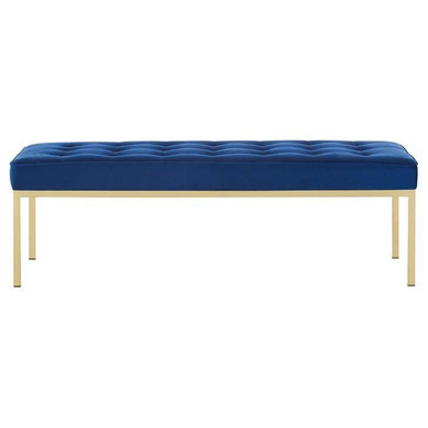 Loft Large Gold Leg Velvet Bench, Navy