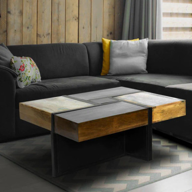 Industrial Modern Mango Wood Square Coffee Table