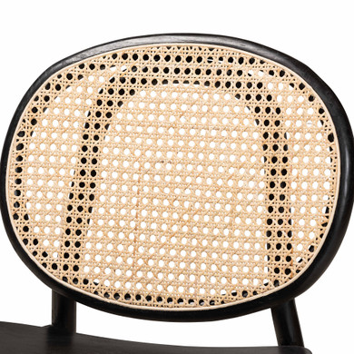Helen Rattan Weave Dining Chair, Black Wood, Set of 2