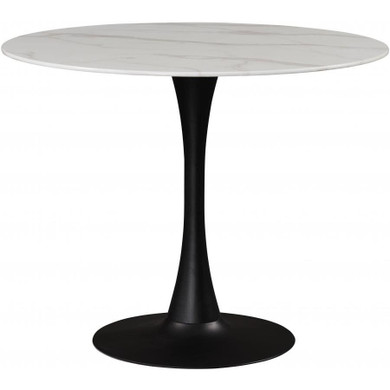 Pedestal Design 36" Glass Marble Dining Table, Black Base