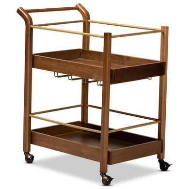 Tallah 2-Tier Mobile Bar Cart in Walnut Brown and Bronze
