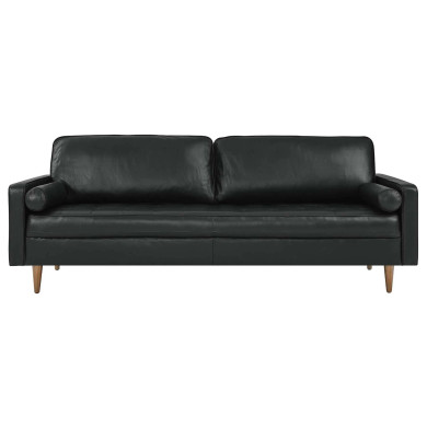 Doppler 88" Leather Sofa, Black