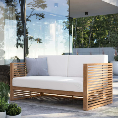 Carlton Teak Wood Outdoor Small Patio Sofa, White