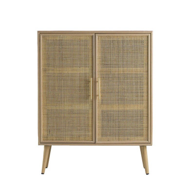 Daria 40 Inch Storage Wood Sideboard Cabinet Natural, Rattan Doors