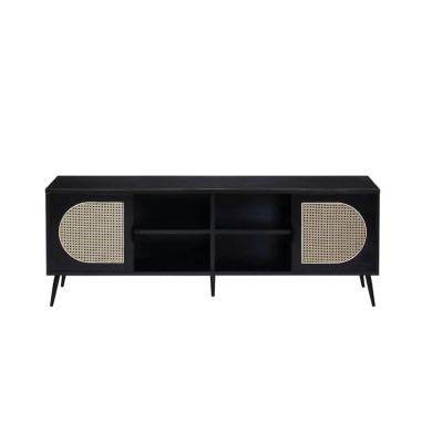 Lilith 60 Inch TV Stand, Rattan Front, Black