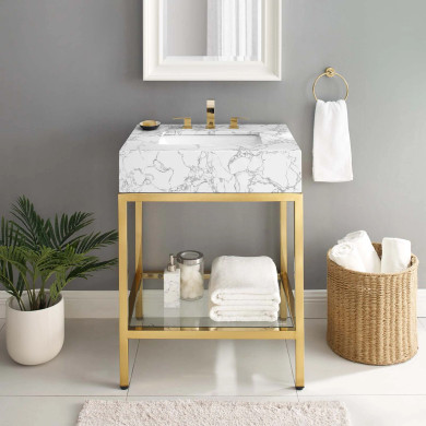 Kingston 26" Gold Stainless Steel Bathroom Vanity