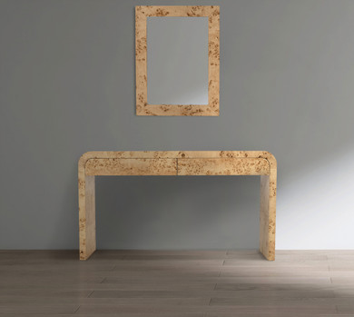 Crescent Burl Wood Console Table