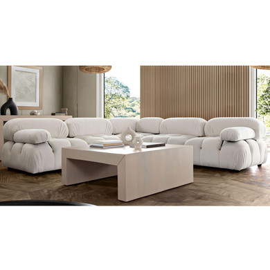 Paloma 5 Piece Modular Corner Sectional Sofa, Tufted Light Cream Velvet