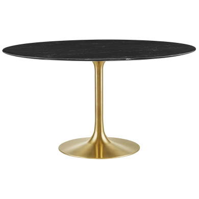 Pedestal Design 54" Round Artificial Marble Dining Table Black, Gold