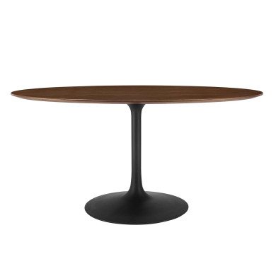 Pedestal Design 60" Oval Walnut Wood Grain Dining Table Black Walnut, Black Base