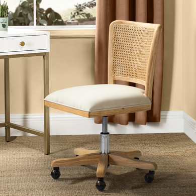 Paige Modern Farmhouse Swivel Office Chair, Rattan Back