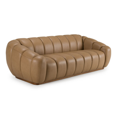 Elle Modern Ribbed Tan Leather Sofa