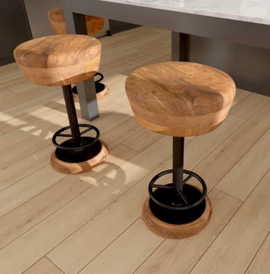 Aspen 24 Inch Swivel Counter Bar Stool, Handcrafted Brown Mango Wood