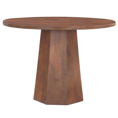 Loma 42 Inch  Round Top Dining Table,  Handmade Amber Brown Mango Wood