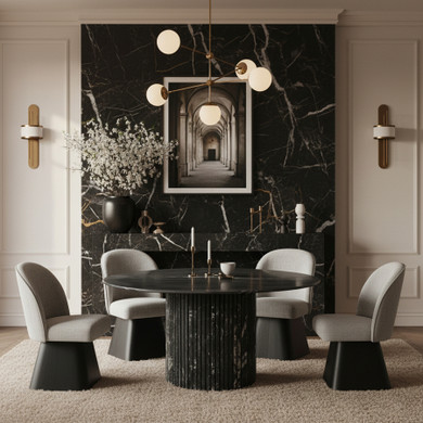 Claymore Linen Textured Fabric Upholstered Dining Side Chair, Black Wood