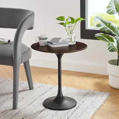 Pedestal Design 20" Black Cherry Wood Side Table
