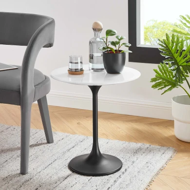 Pedestal Design 20" White Wood with Black Base Side Table
