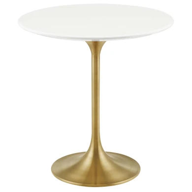 Pedestal Design 20" White Wood with Gold Base Side Table