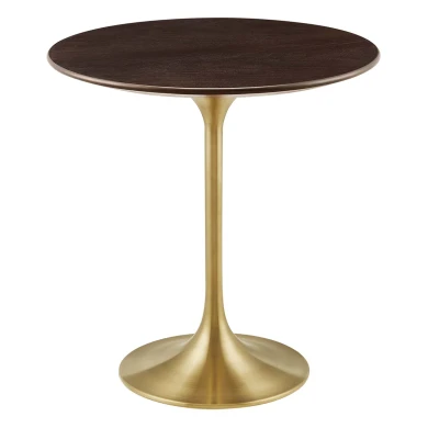 Pedestal Design 20" Cherry Wood with Gold Base Side Table