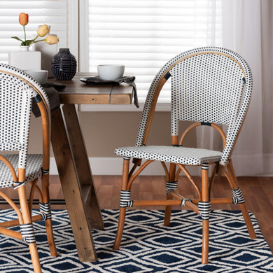 Eileen Classic French Dining Chair, Set of Two, White & Navy Blue