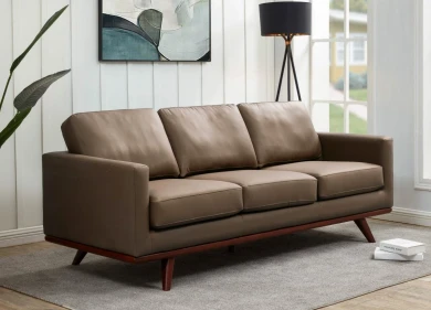 Chelsie 3-Seater Vegan Leather Full Size Sofa in Birch Wood Base, Taupe