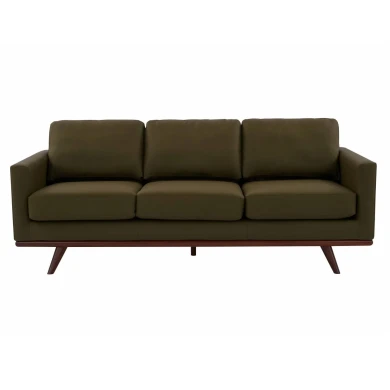 Chelsie 3-Seater Vegan Leather Full Size Sofa in Birch Wood Base, Olive Green